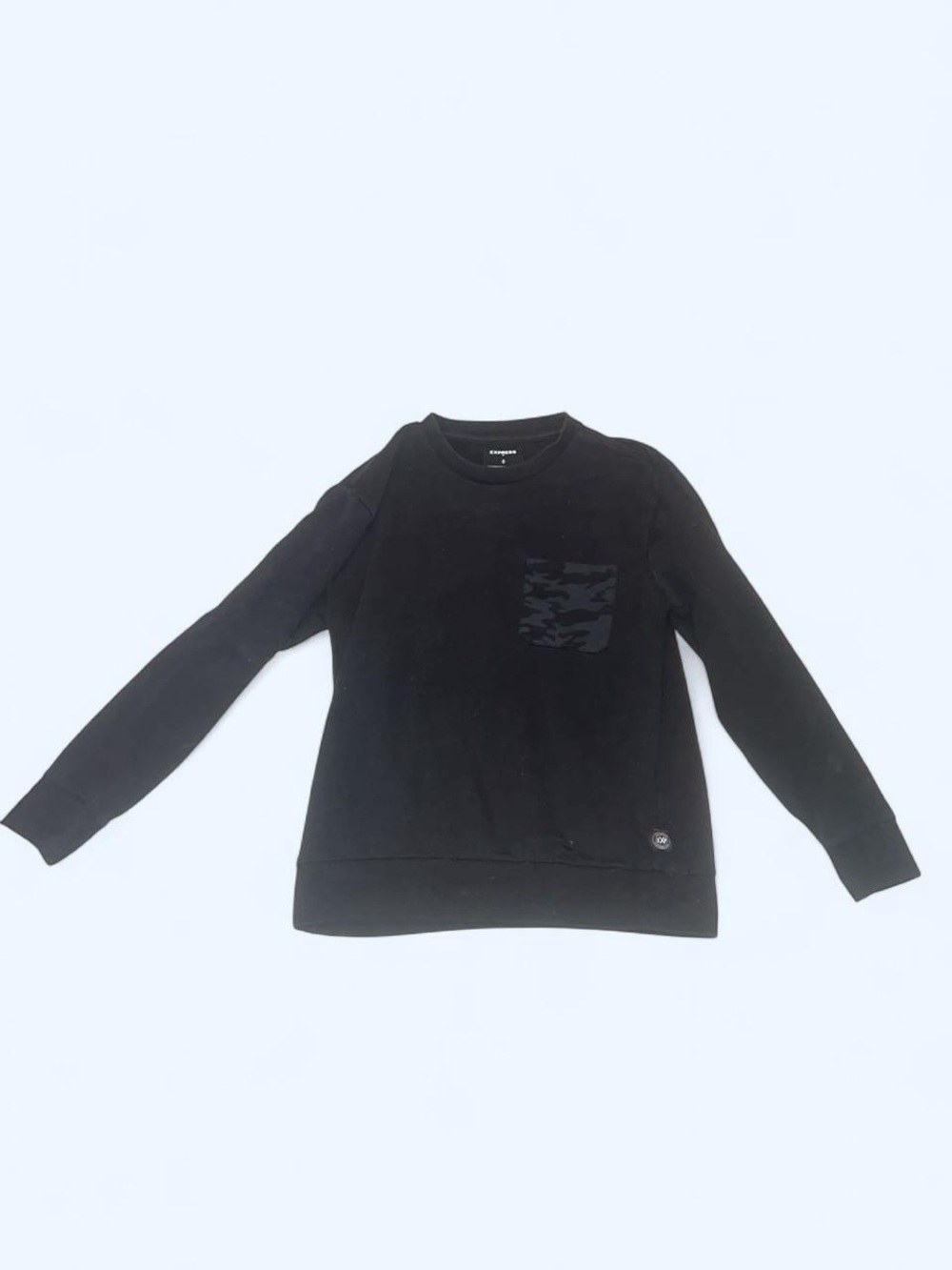 Express Black Crewneck Sweater with Camouflage Chest Pocket